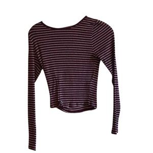 Hollister Burgundy/White Striped Ribbed Crop Top